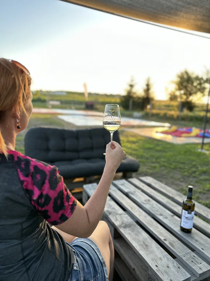 Sklenka vína při posezení v zahradě